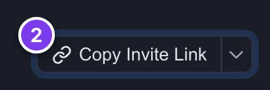 The Copy Invite Link button at the top of a campaign page, marked 2. Its small arrow opens the menu with the other ways to send it.